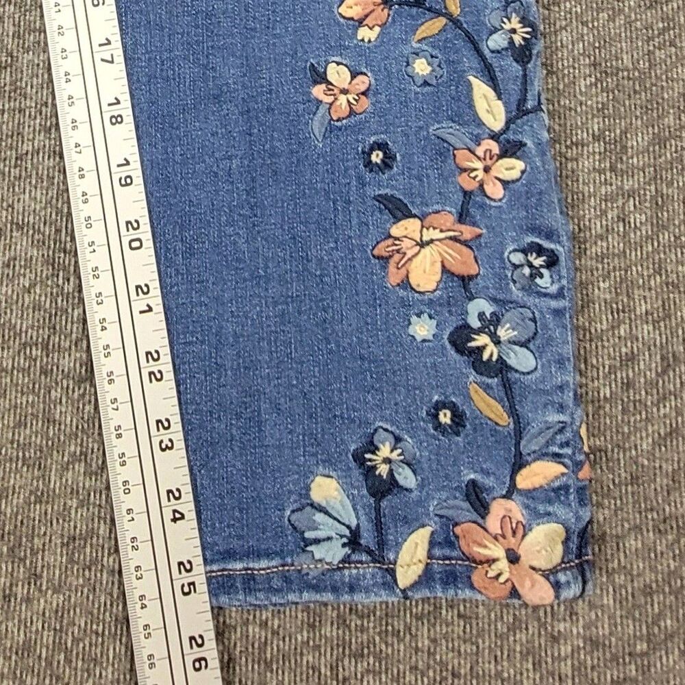 Chicos Jeans 3 Womens 16 Blue Pull On Jegging Ankle High Rise Floral Embroidered - Picture 6 of 12